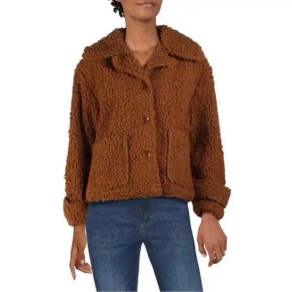 Cliche Women’s Wool Blend Teddy Sherpa Coat Jacket Size M Cocoa Brown Lined - Picture 1 of 9